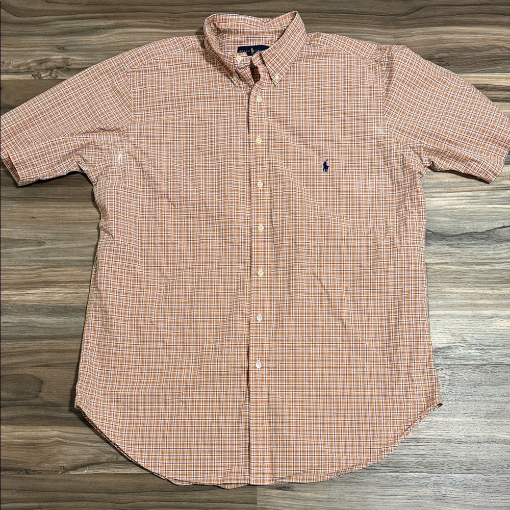Ralph Lauren Short Sleeve Button Down Orange Plaid Shirt Men’s Sz. XLT Cotton